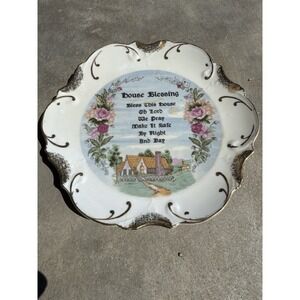 Vintage Porcelain "House Blessing" Decorative 18k Gold-Trim Wall Plate JAPAN